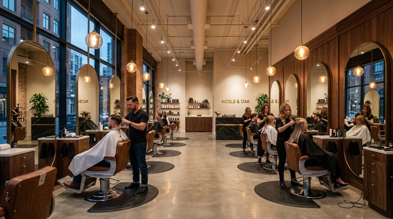 Upscale salon with busy master stylists